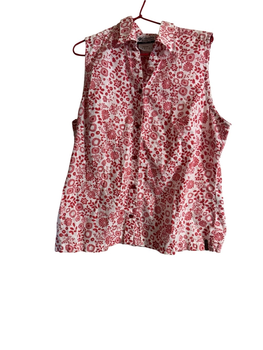 Columbia Sportswear Red Floral Sleeveless Button-Up Blouse Size Large